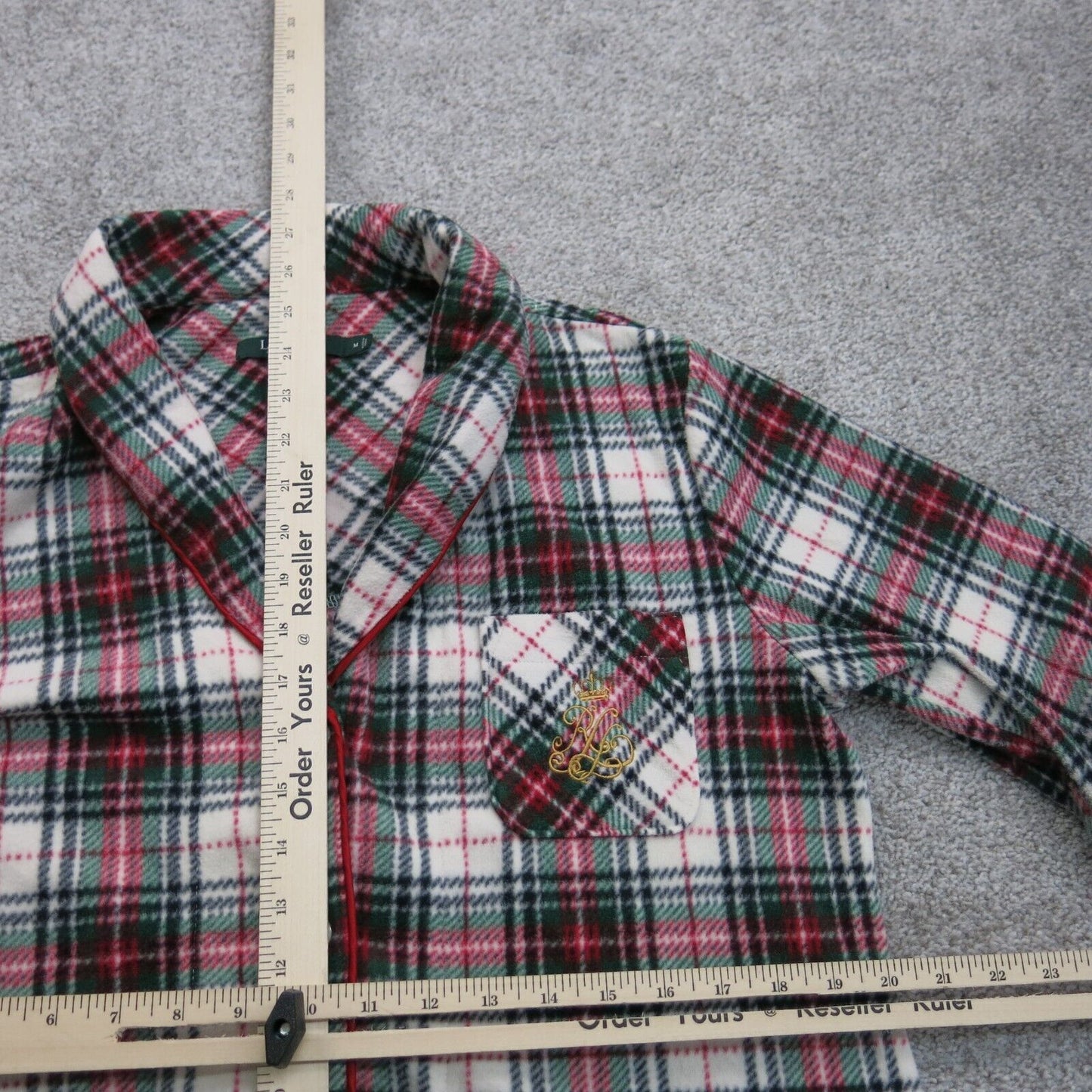 Lauren Ralph Lauren Womens Plaid Pajama Top Tartan Fleece Red White Size Medium