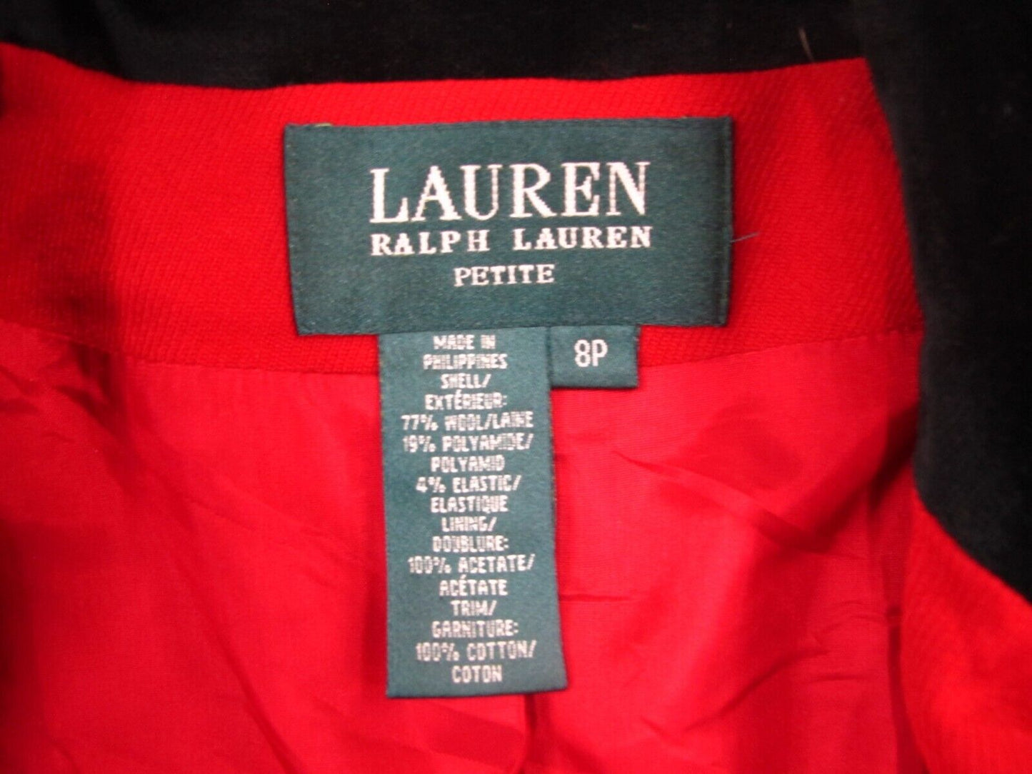 Lauren Ralph Lauren Womens Wool Blazer Coat Long Sleeve Chest Pocket Red Size 8P