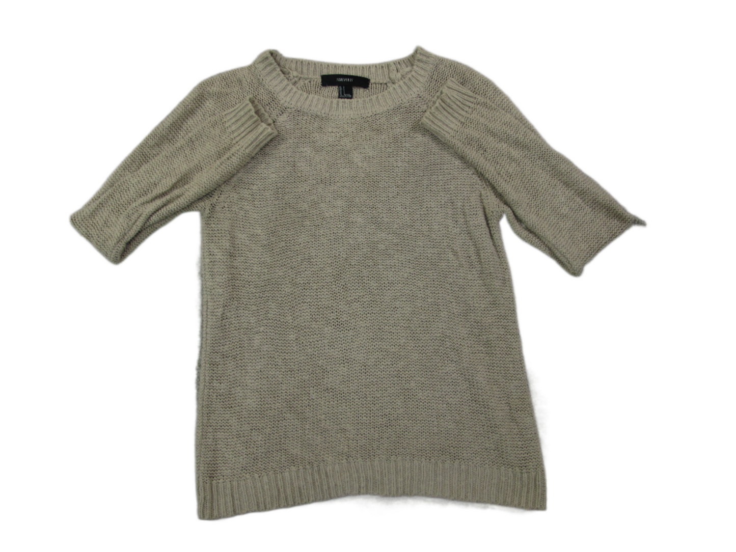 Forever 21 Womens Pullover Knitted Sweater Long Sleeves Crew Neck Beige SZ Small