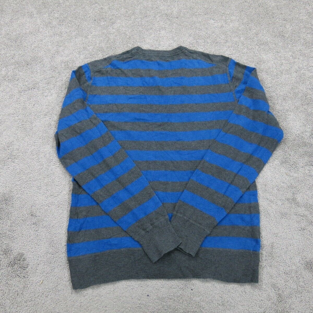 American Eagle Mens Striped Pullover Sweater V-Neck Long Sleeves Black Blue SZ M