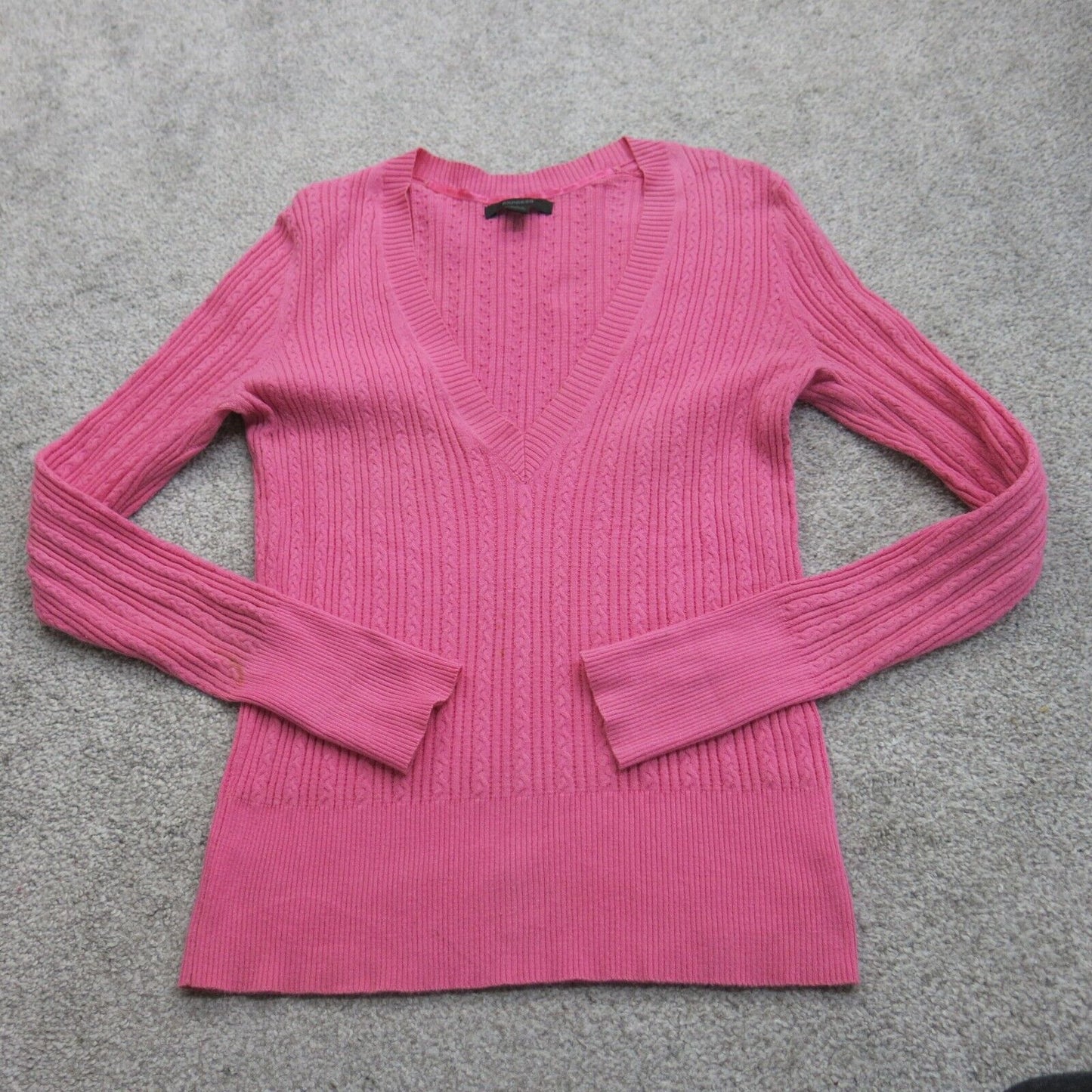 Express Womens Pullover Sweater V Neck Long Sleeves Solid Pink Size Large
