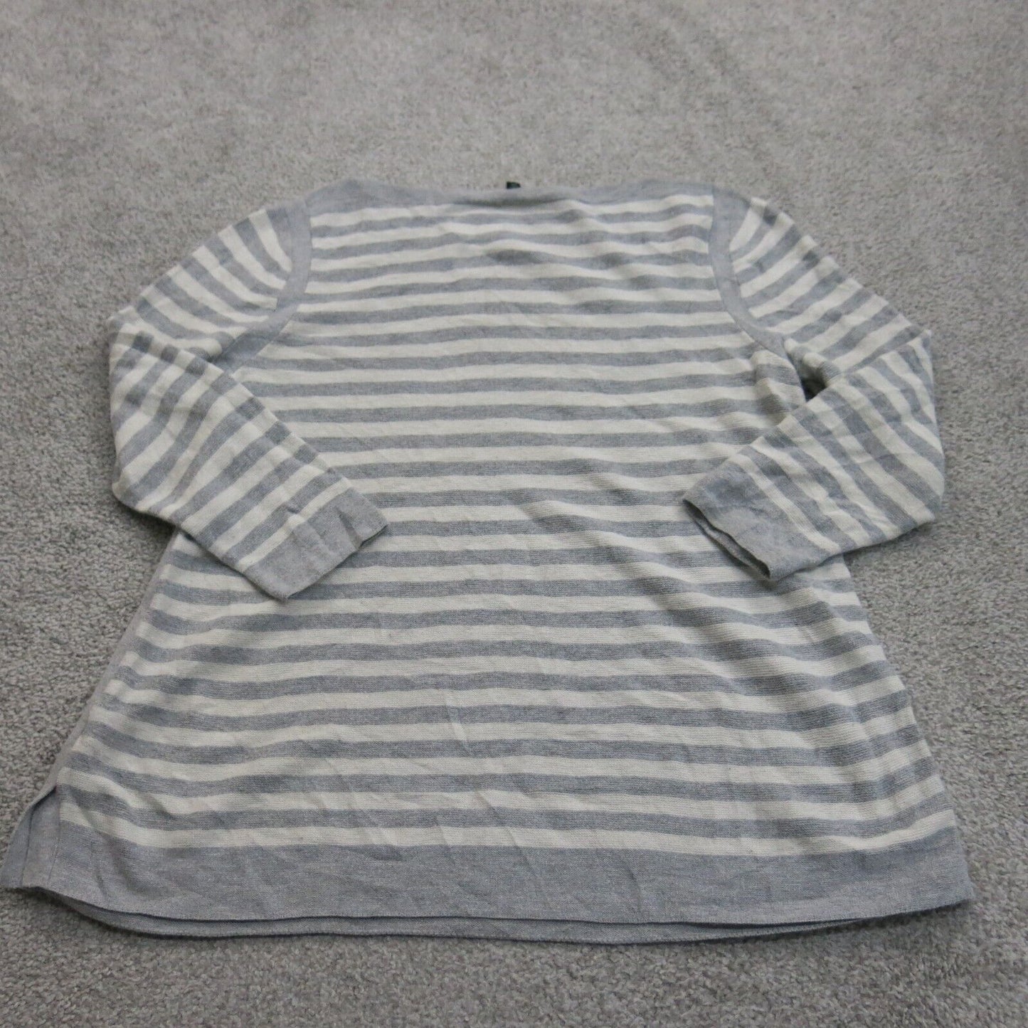 Talbots Womens Pullover Striped Sweater Long Sleeves Crew Neck Gray Ivory Sz Mp
