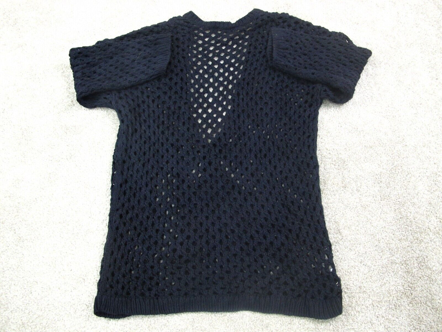 Ann Taylor Womens Pullover Knitted Sweater Eyelet Long Sleeves Blue Size Small