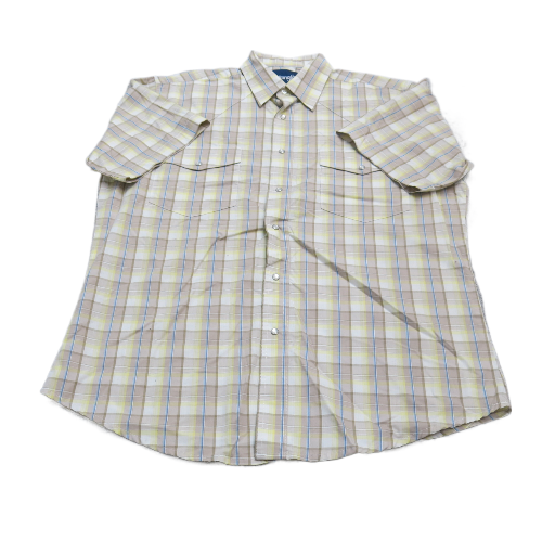 Wrangler Mens Snap Button Shirt Check 100% Cotton Beige Ivory Yellow SZ Large