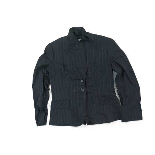 Ann Taylor Womens Striped Single Breasted Blazer Coat Long Sleeves Black Size 4