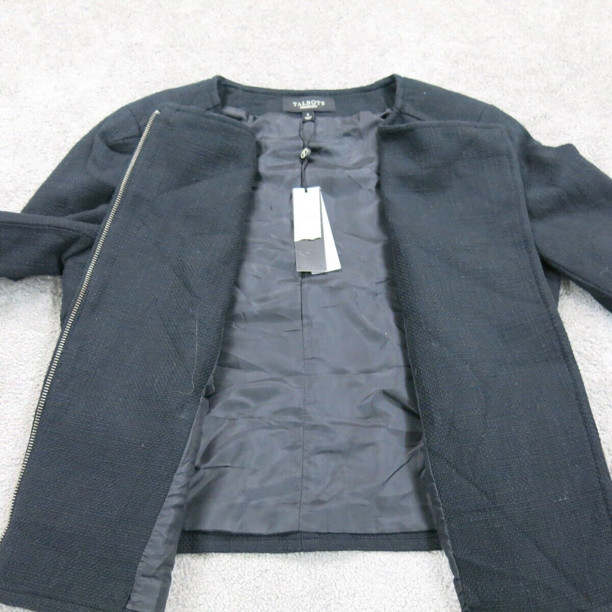 Talbots Womens Scrub Jacket Full Zip Flatteringly Classic Long Sleeve Black SZ 6