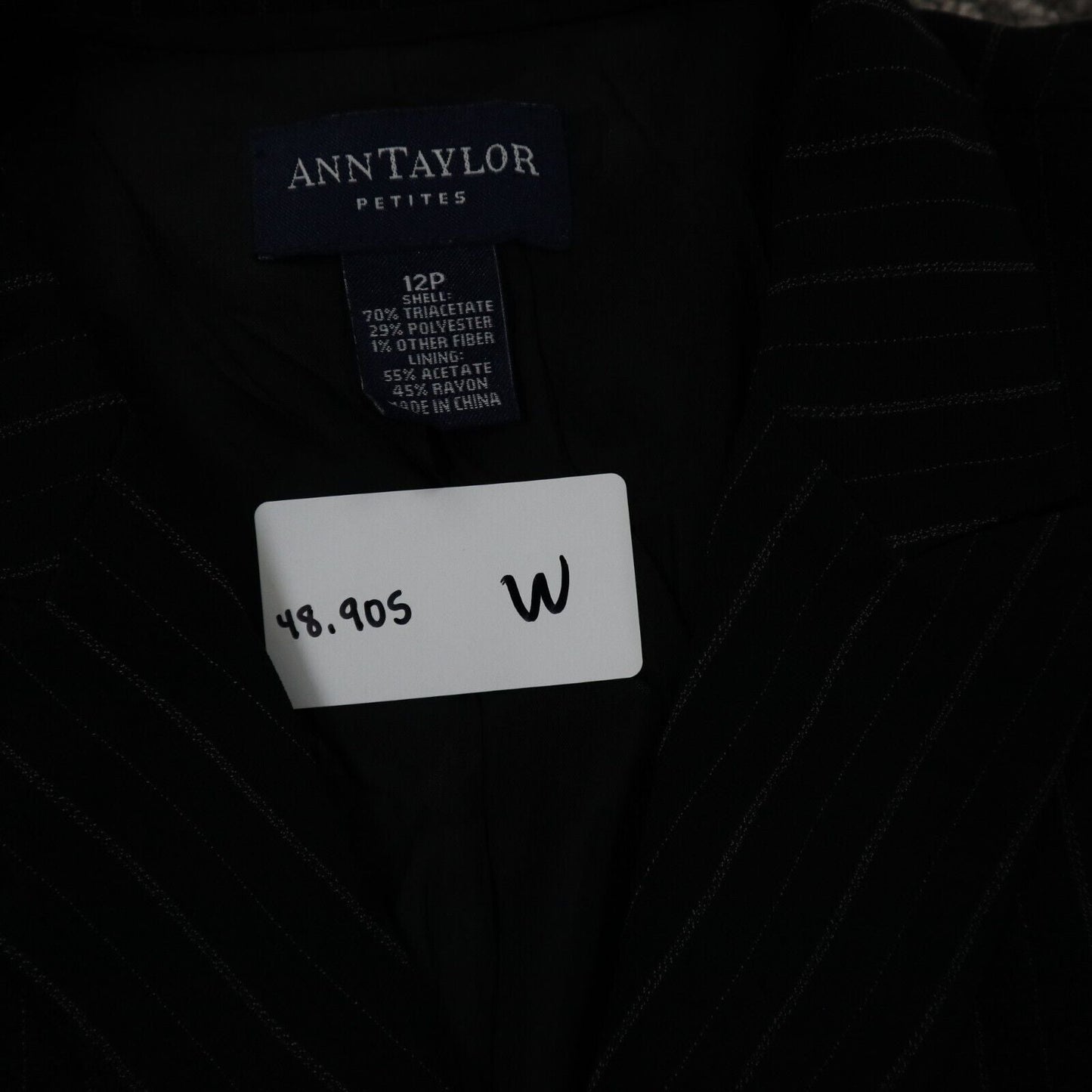 Ann Taylor Womens Striped Blazer Coat Long Sleeve Single Breasted Black Size 12P