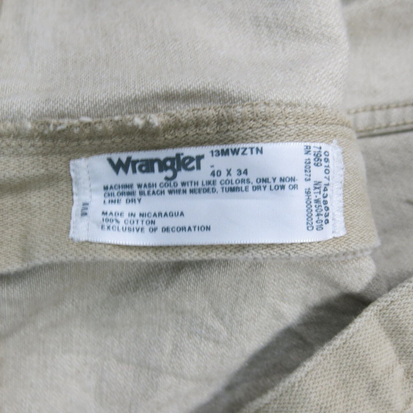 Wrangler Men Jeans Straight Leg High Rise 100% Cotton Stretch Beige Size W40XL34