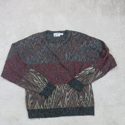 London Fog Womens Pullover Sweater Crew Neck Ribbed Cuff & Hem Waves Red Tan 3X
