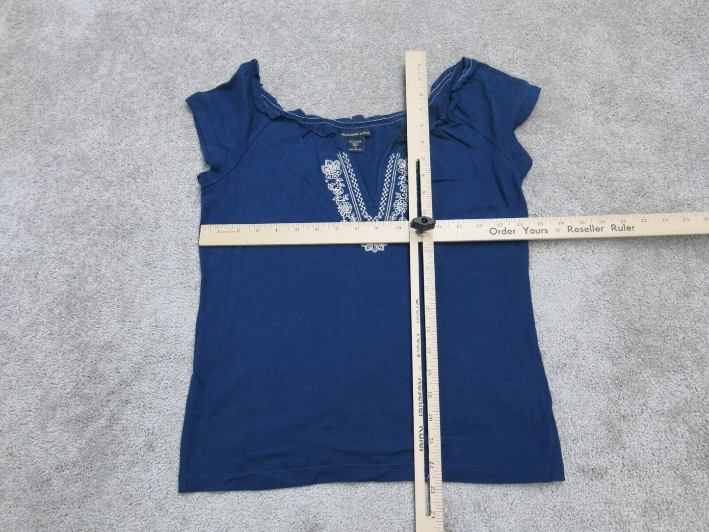 Abercrombie & Fitch Womens Blouse Top Cap Sleeve V Neck 100% Cotton Blue Large