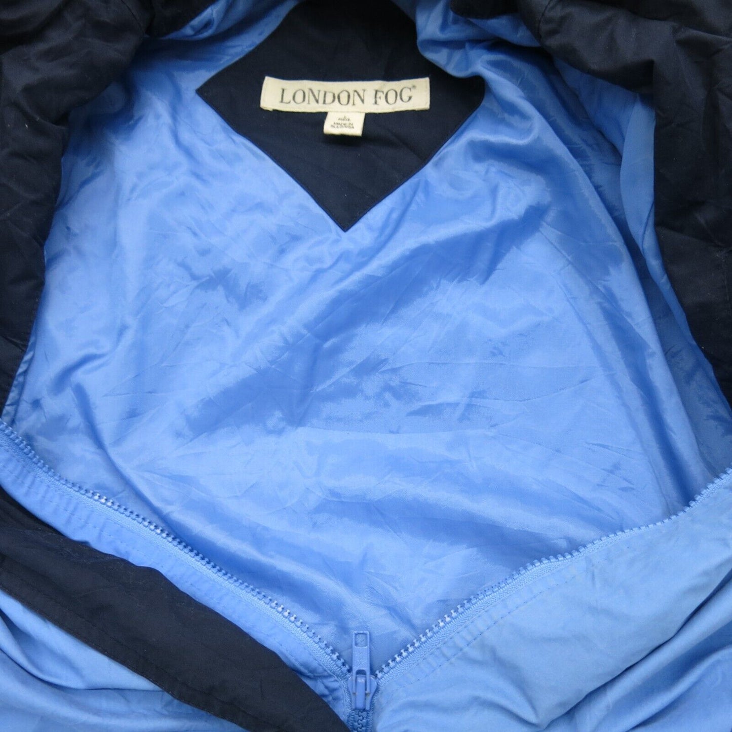 London Fog Mens Hooded Jacket Full Zip Up Long Sleeves Pockets Blue Size Large