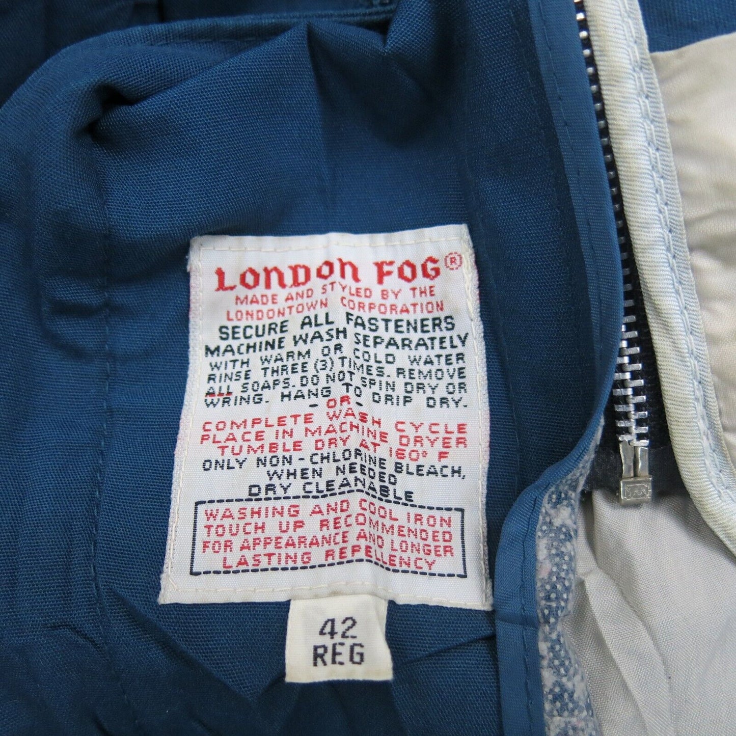 London Fog Mens Windbreaker Jacket Front Button Mock Neck Pockets Blue Size 42R