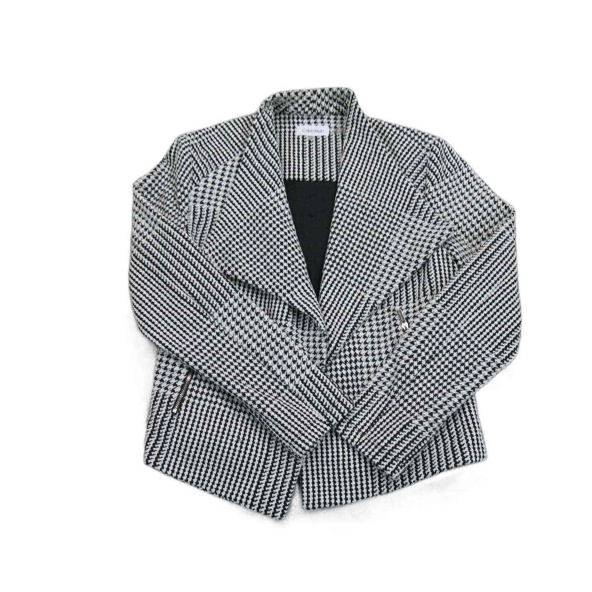 Calvin Klein Womens Blazer Coat Jacket Long Sleeves Zipper Pockets Black White S