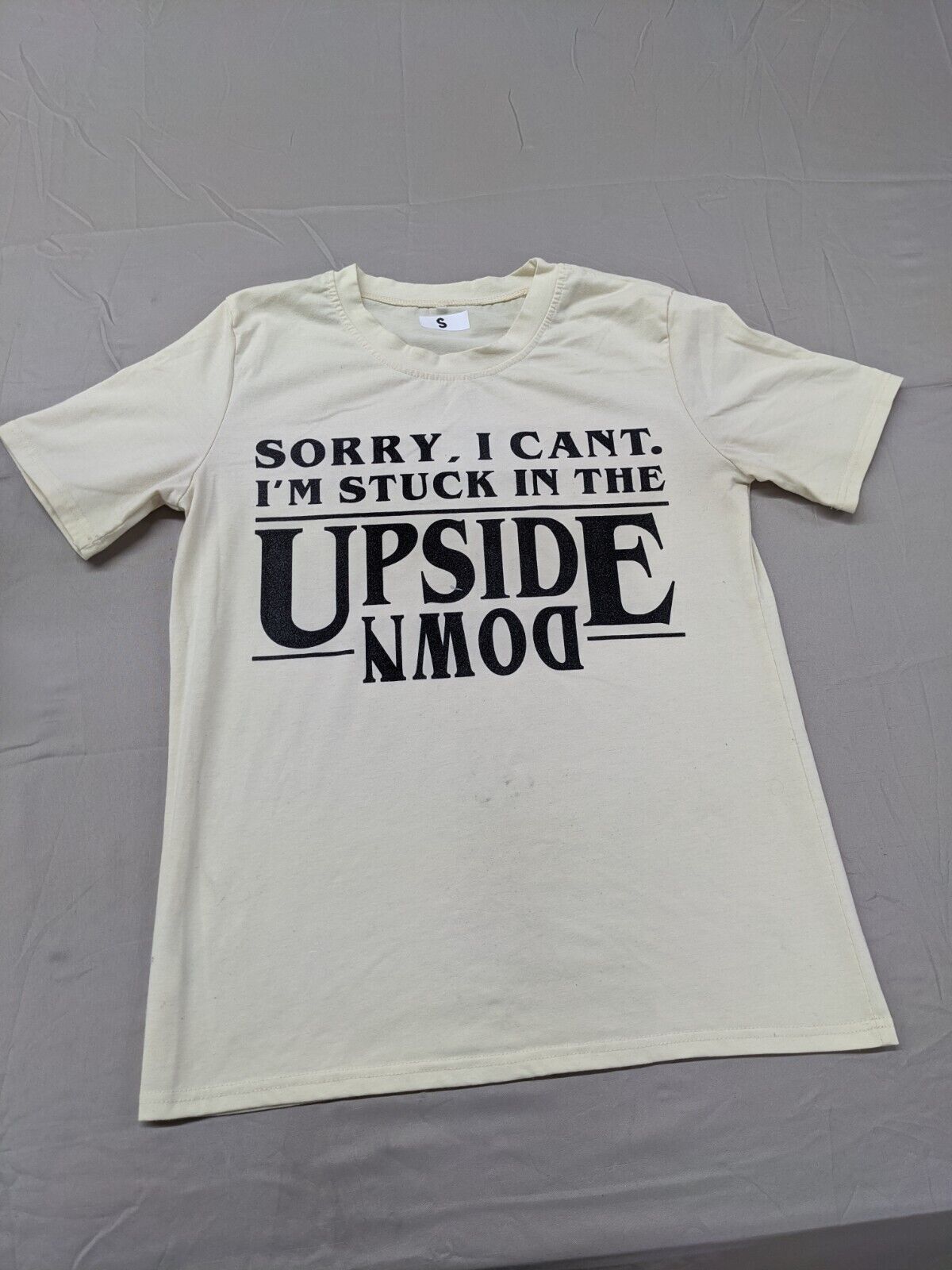 Stranger Things 4 Men's Sorry I Can’t I’m Stuck in the Upside Down Ivory Size S