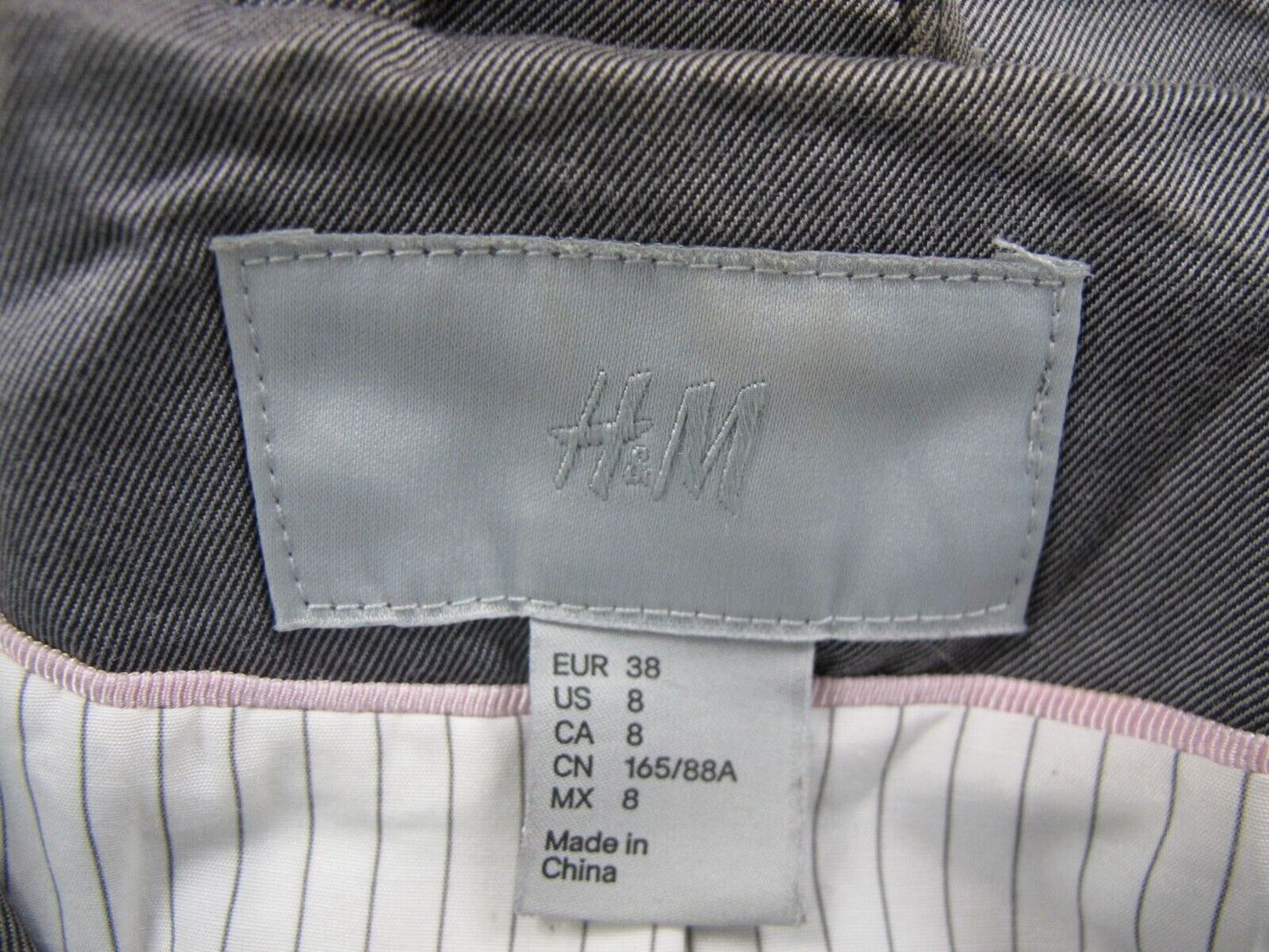 H&M Womens Blazer Coat Single Breasted Striped Long Sleeve Pockets Gray Size 8