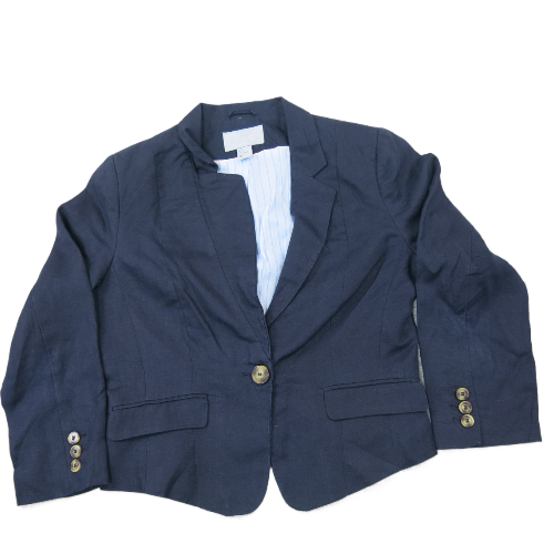 H&M Womens Blazer Coat Single Breast Long Sleeves Pockets Navy Blue Size 6
