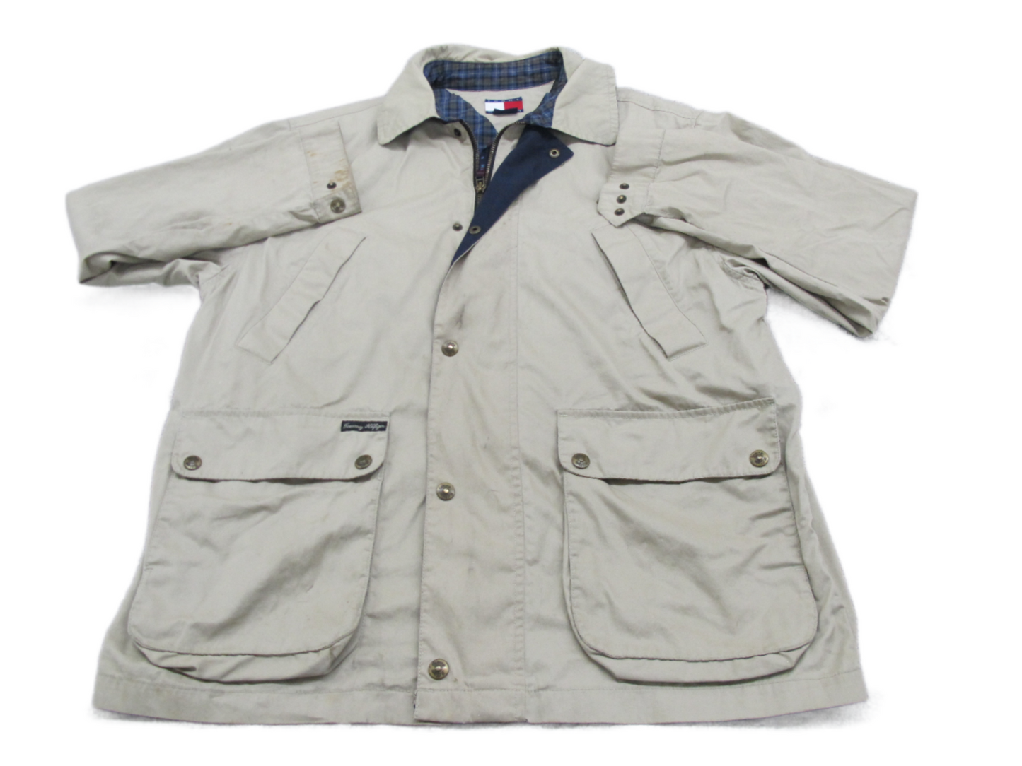 Tommy Hilfiger Mens Windbreaker Jacket Full Zip Up Long Sleeves Beige Size XL