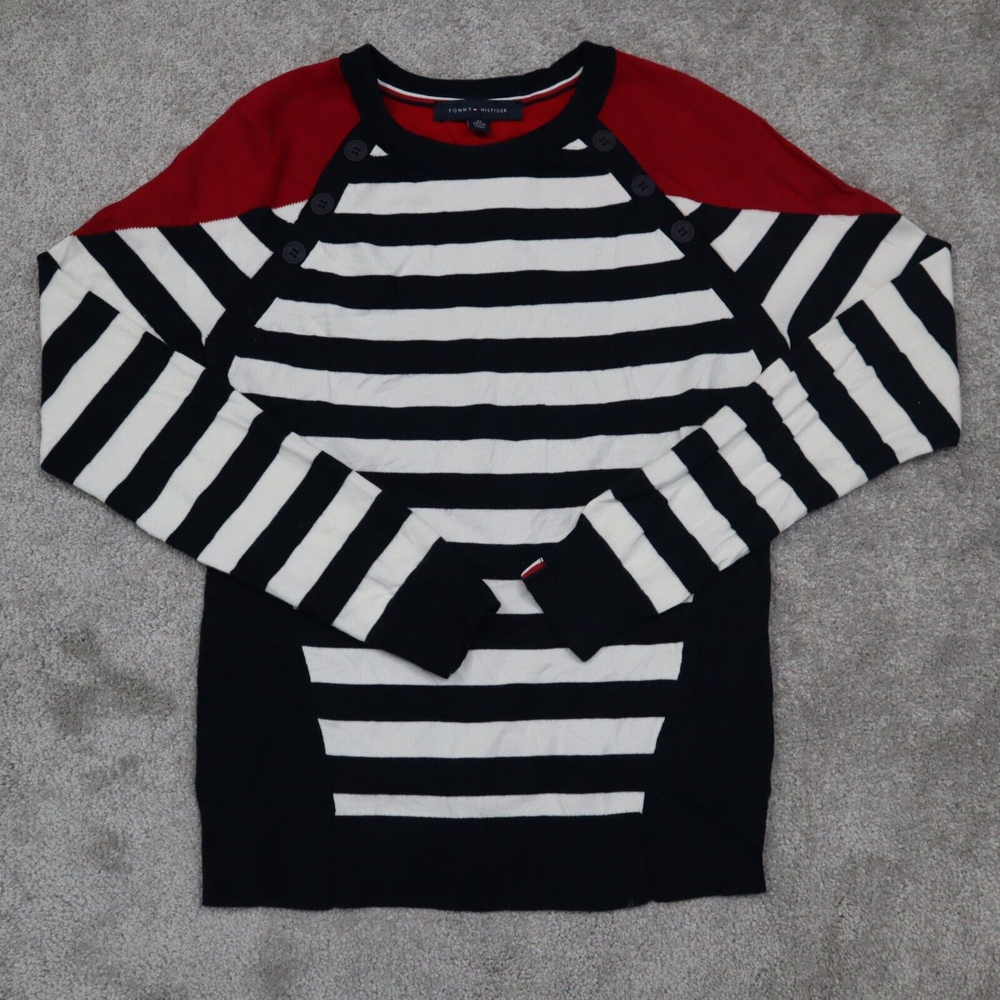 Tommy Hilfiger Womens Pullover Striped Sweater Long Sleeves Red White Blue SZ XS