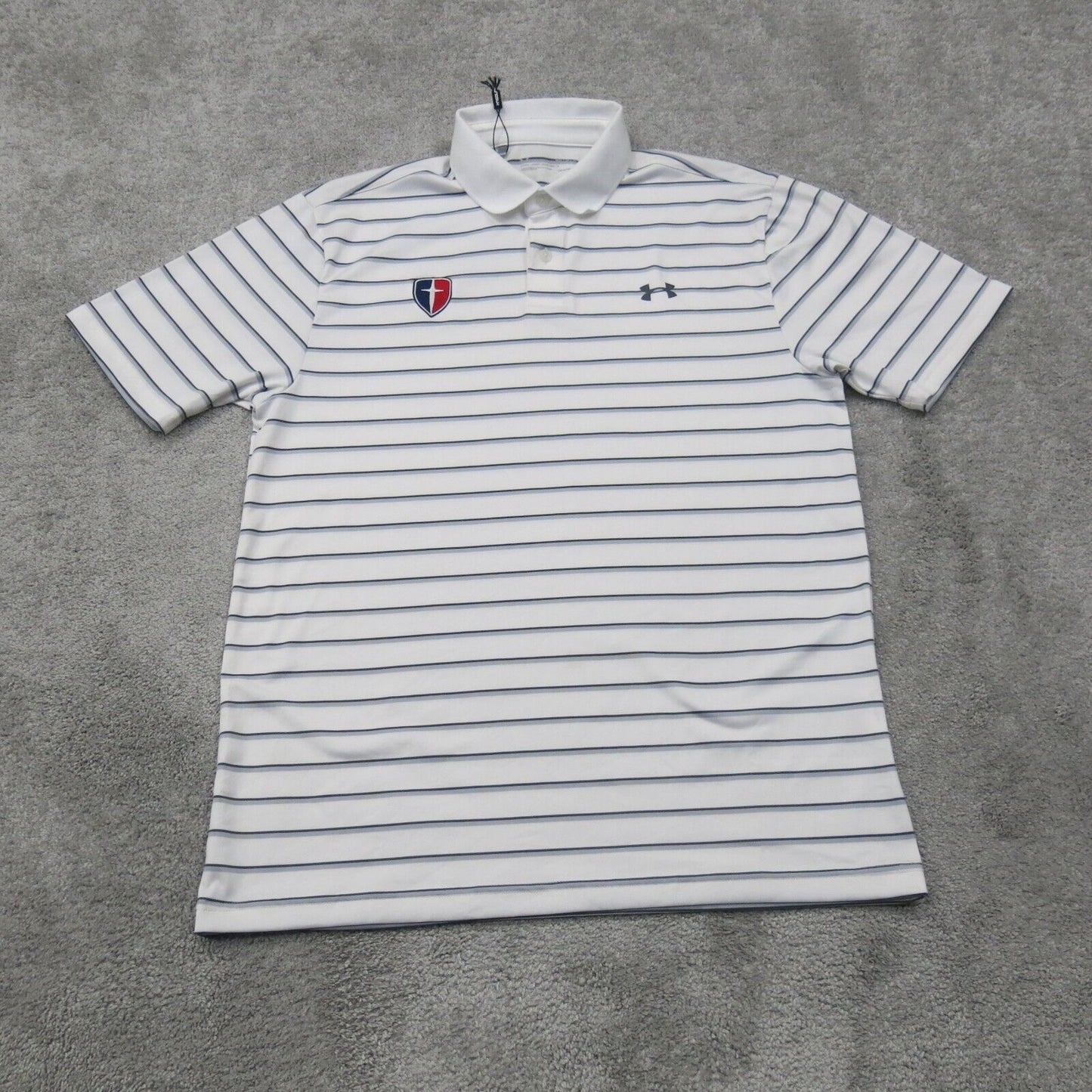 Under Armour Mens Polo Shirt Short Sleeves Striped Heatgear White Black Size MD