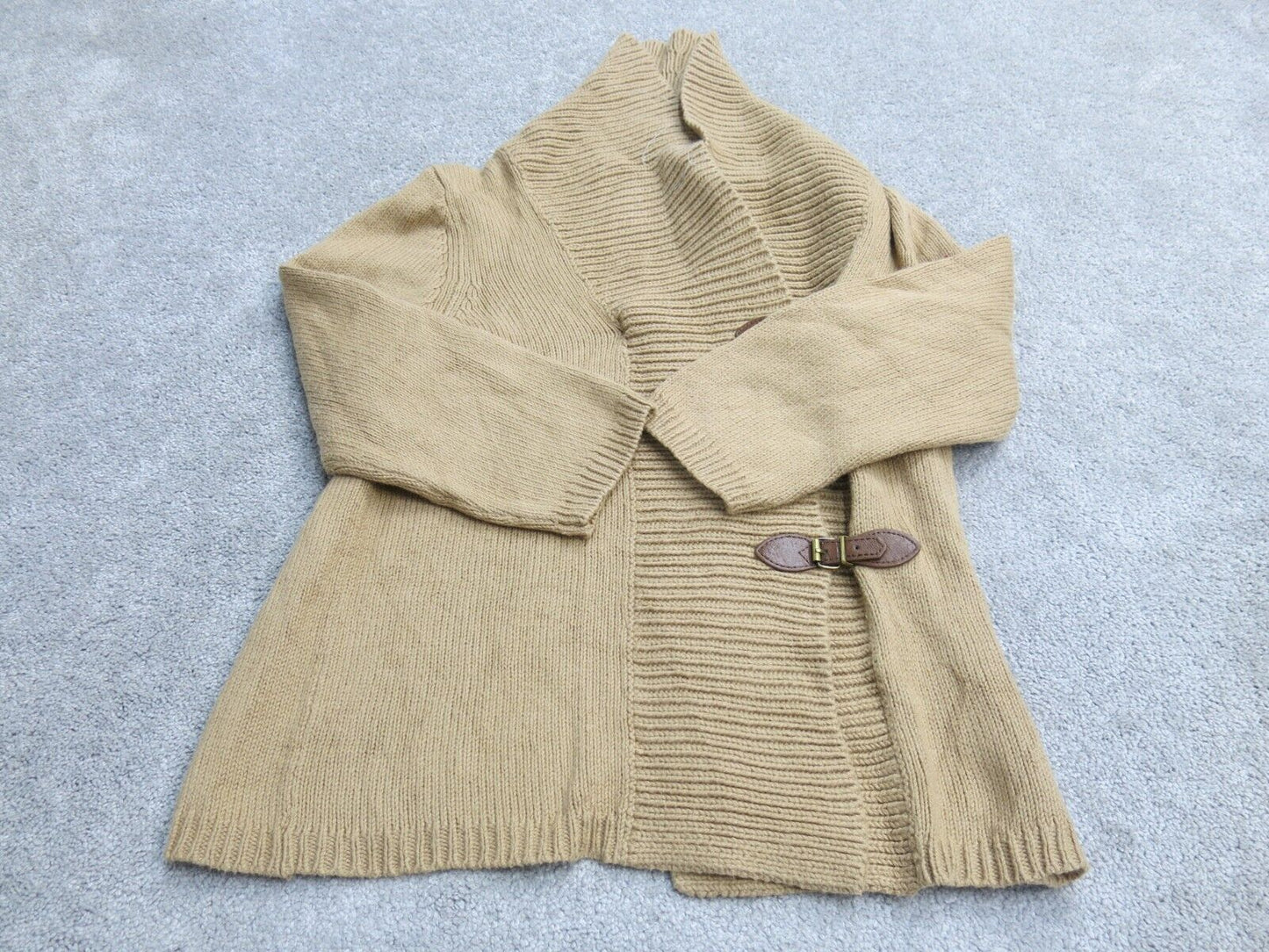 Talbots Womens Cardigan Knitted Sweater 3/4 Sleeve Buckle Brown SZ Small Petite
