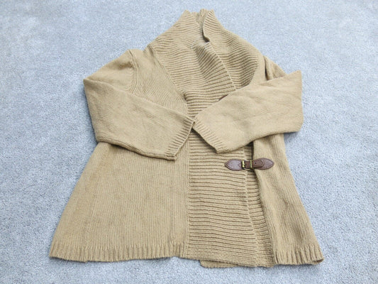 Talbots Womens Cardigan Knitted Sweater 3/4 Sleeve Buckle Brown SZ Small Petite