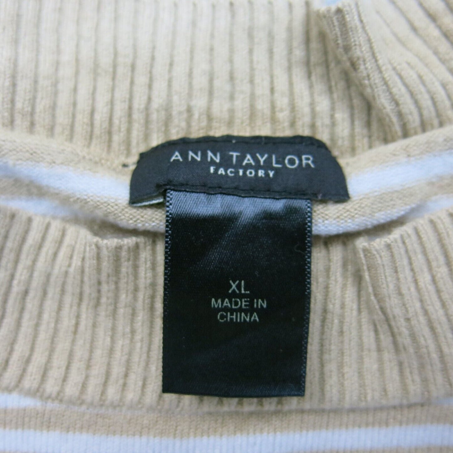 Ann Taylor Womens Striped Pullover Sweater Long Sleeve Boat Neck White Brown XL