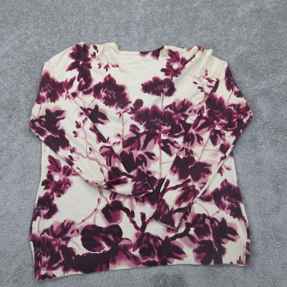 ST Johns Bay Womens Cardigan Sweater Front Button Floral White Red Size Large