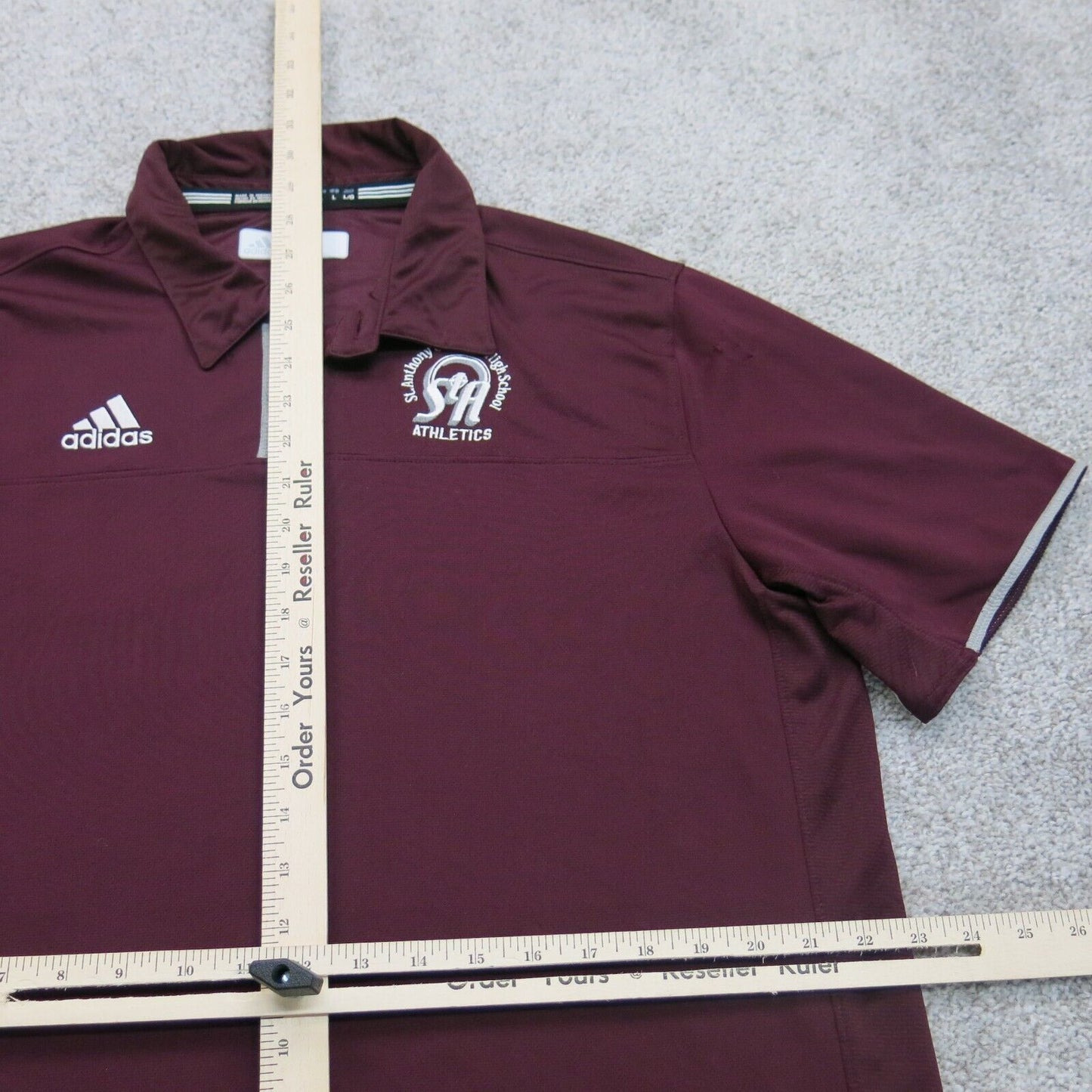 Adidas Mens Polo Shirt Short Sleeves Side Slit Front Button Maroon Size Large