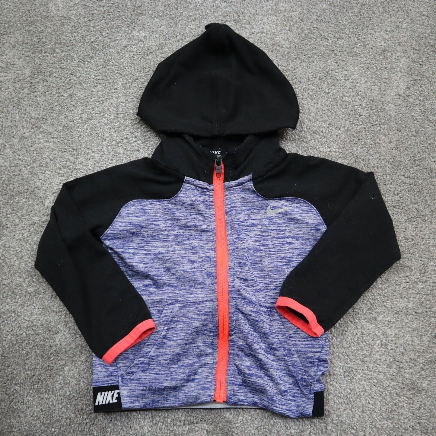Nike Hoodie Jacket Kids Boy Sz 12M Black Purple Full Zip Heather Dri Fit Jacket