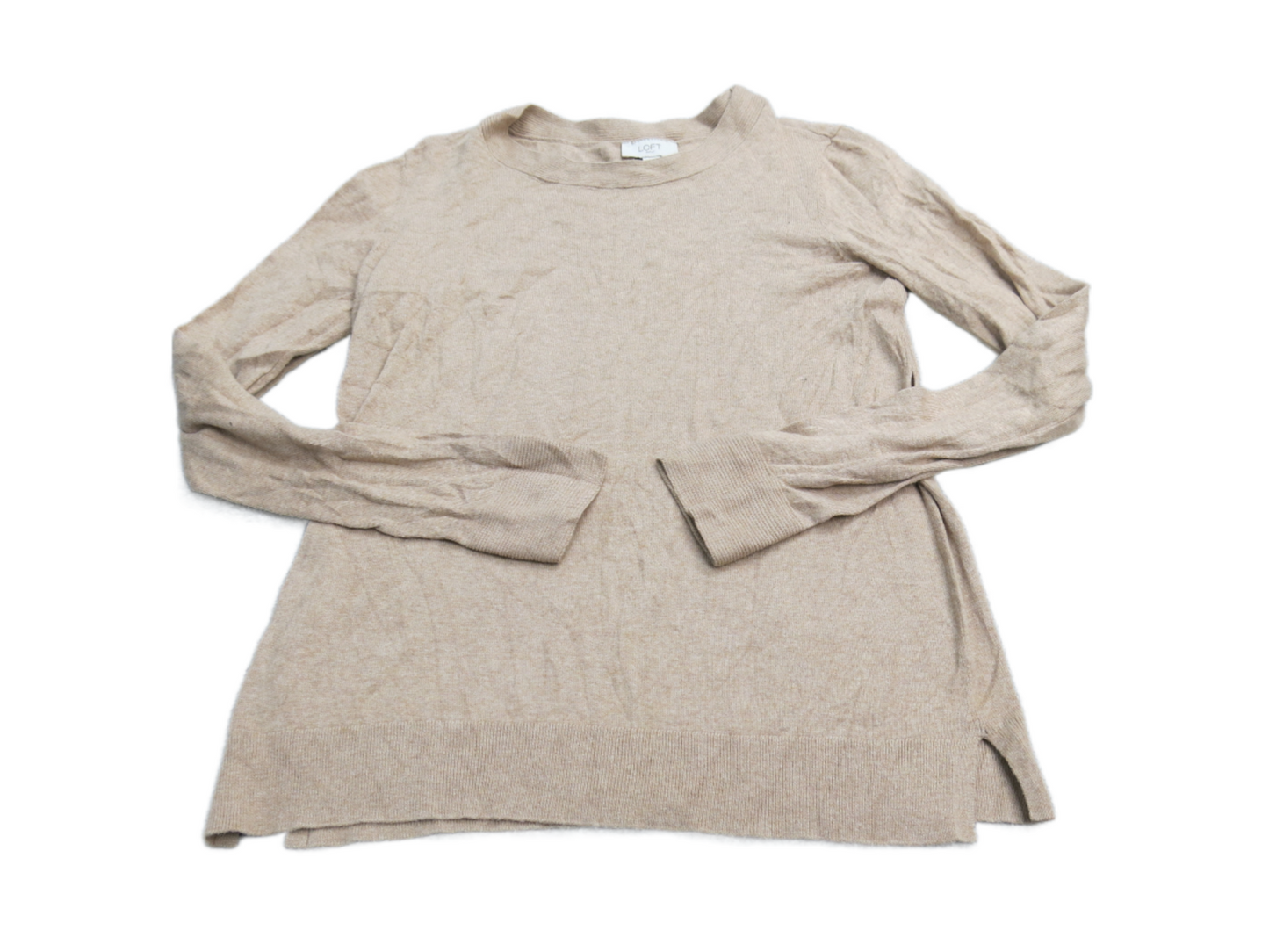 Loft Womens Pullover Sweater Knitted Crew Neck Long Sleeves Beige Size Medium