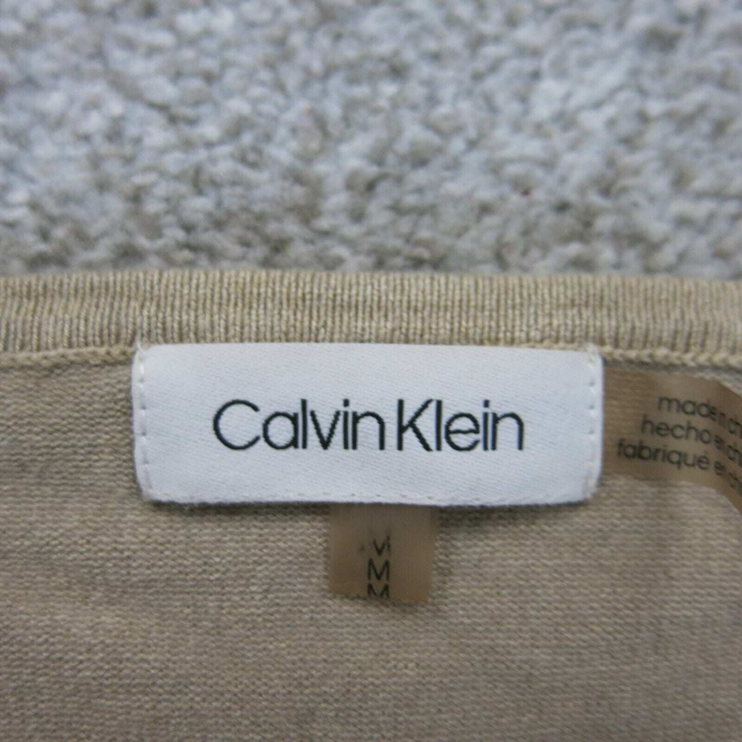 Calvin Klein Womens Knitted Sweater Round Neck Long Sleeves Beige Size Medium