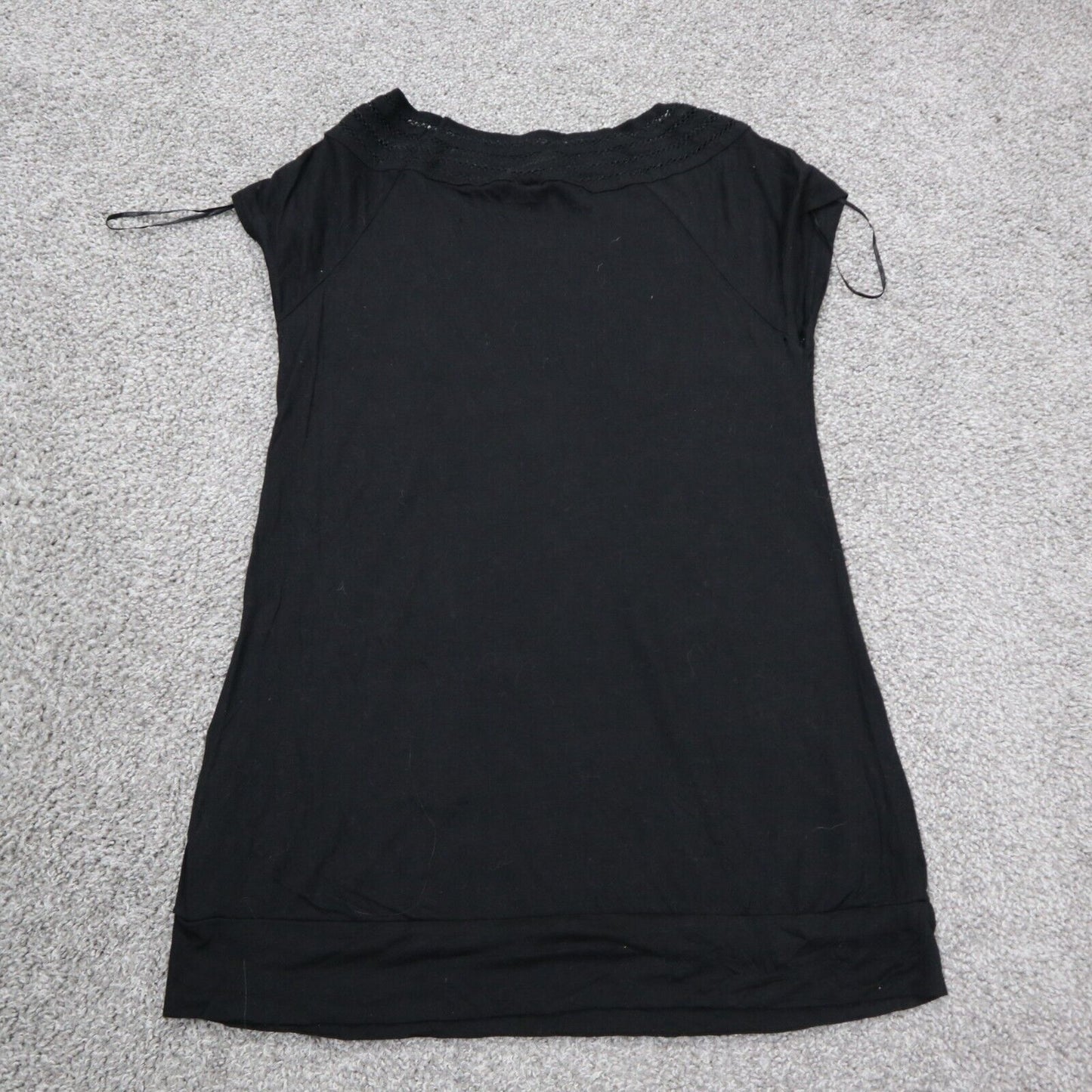 H&M Womens Long Blouse Top Boat Neck Cap Sleeves Solid Black Size Small