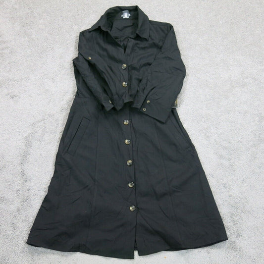 Ann Taylor Womens Trench Coat Front Button 3/4 Sleeve Belt Waist Black Size 6