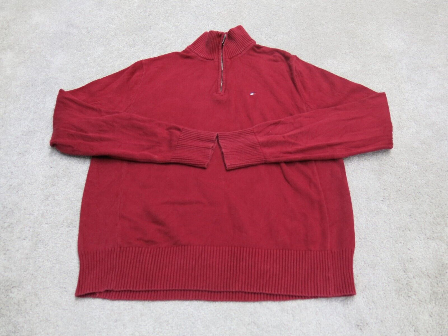 Tommy Hilfiger Mens Pullover Sweater Mock Neck Long Sleeves Red Size Medium