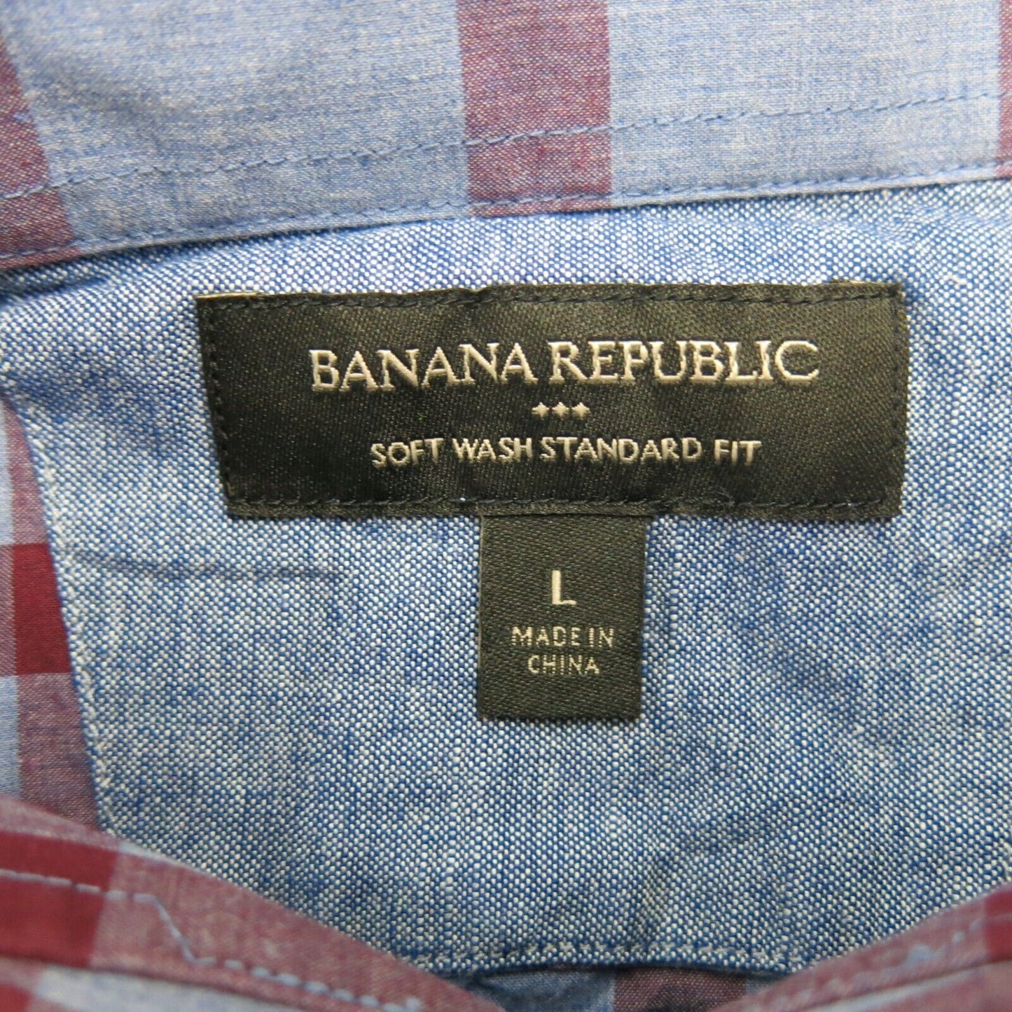 Banana Republic Mens Shirt Plaid Button Up Standard Fit Red Blue Size Large