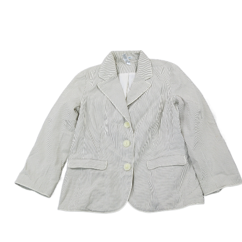 Old Navy Women Pinstripe Blazer Coat 3 Button Long Sleeve Stretch Beige SZ Small