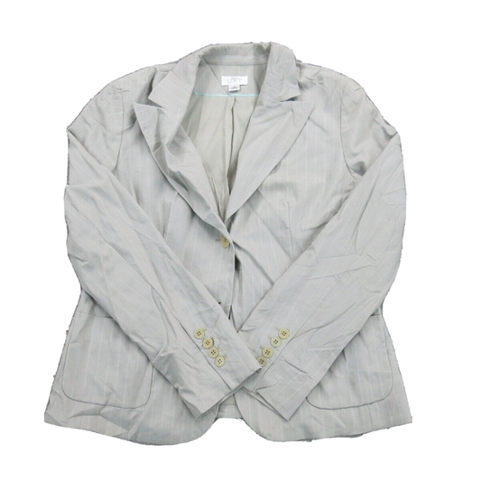 Ann Taylor Loft Womens Blazer Coat Striped Single Breasted Off White Size 10