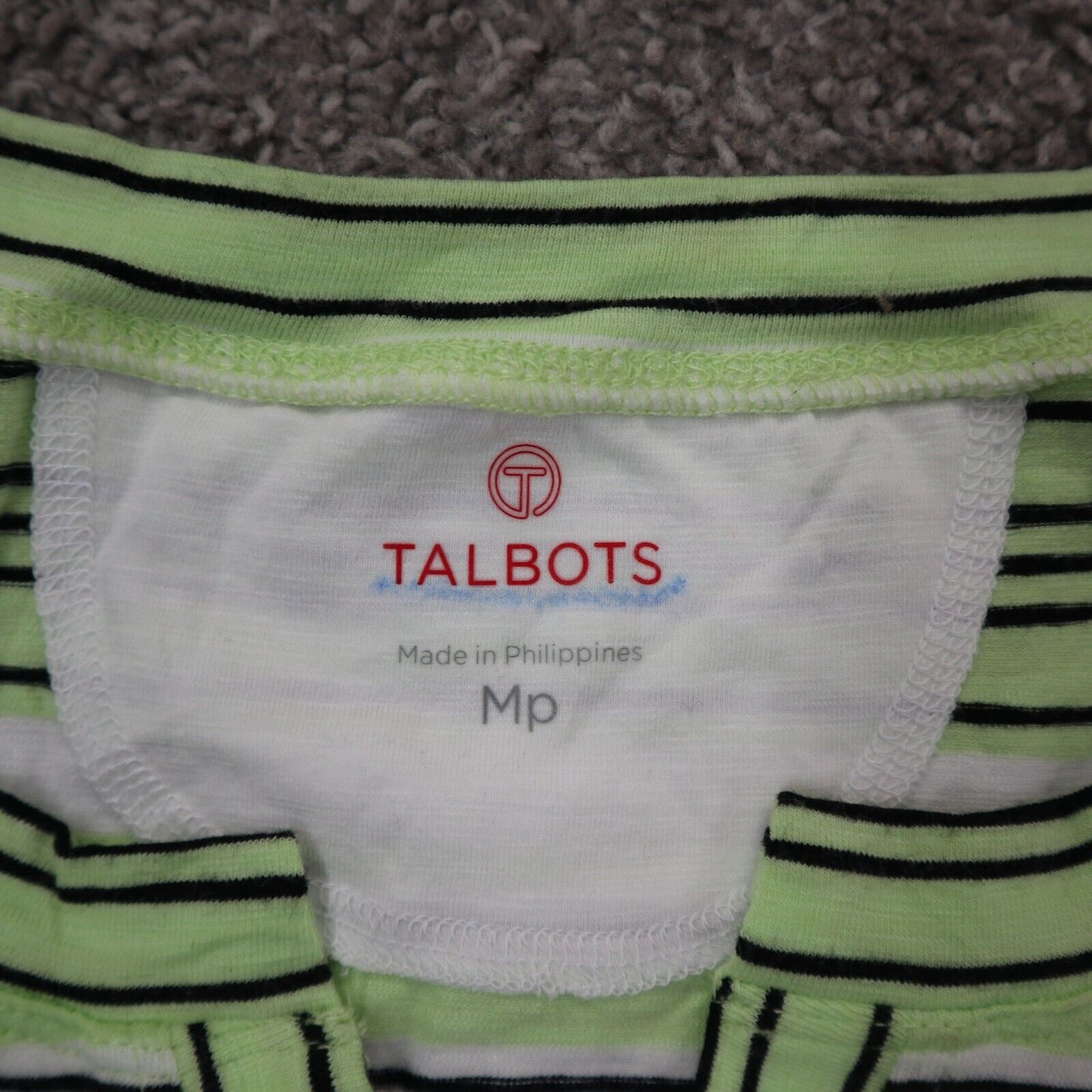 Talbots Women Blouse Top V Neck Long Sleeve Striped Green White Size Medium