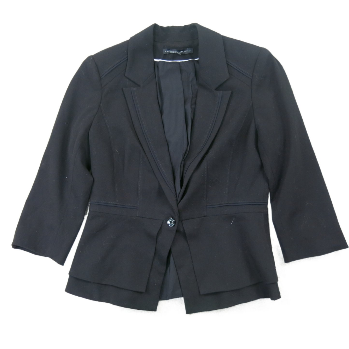 White House Black Market Womens Blazer Coat Single Breasted Pockets Black Size 4