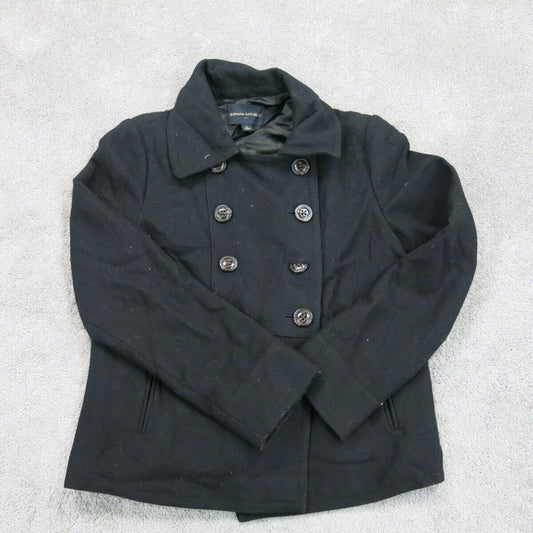 Banana Republic Womens Pea Coat Jacket Long Sleeves Pockets Black Size Medium