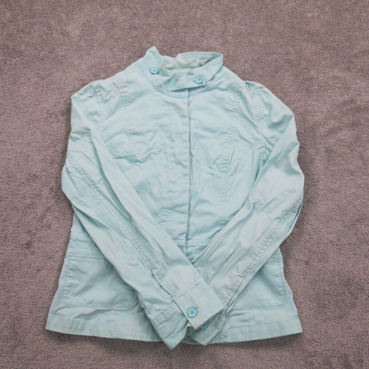 Talbots Womens Button Up Shirt Jacket Long Sleeves Pockets See Blue Size 10
