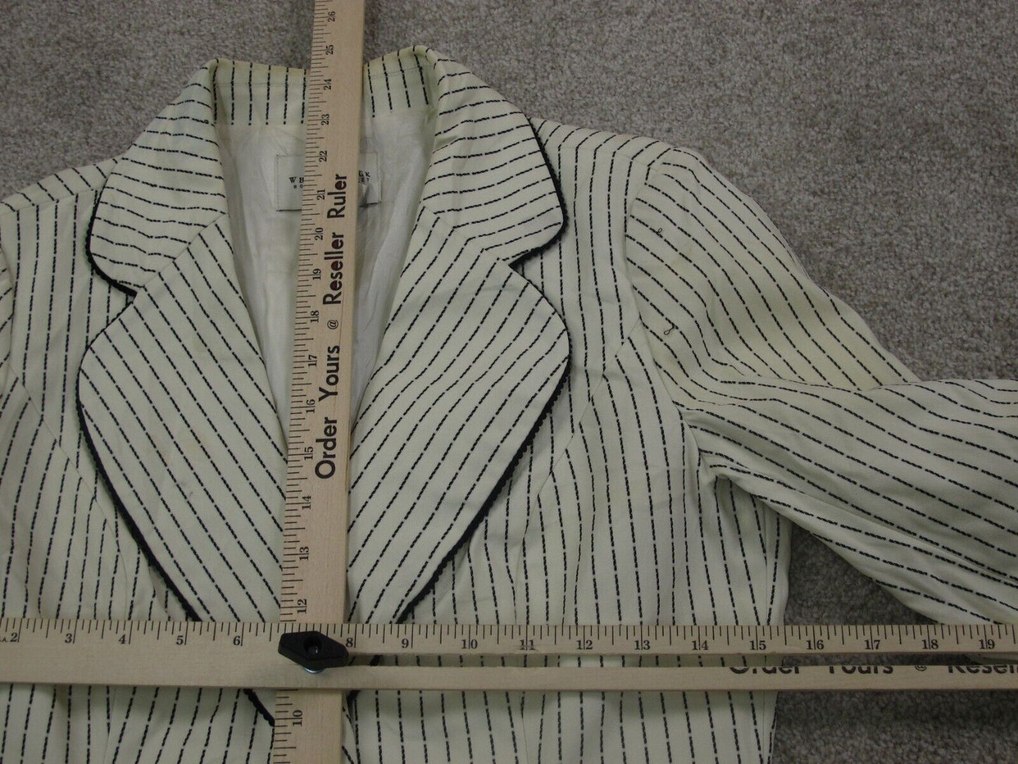 White House Black Market Womens Striped Blazer Coat Long Sleeves Ivory Size 6