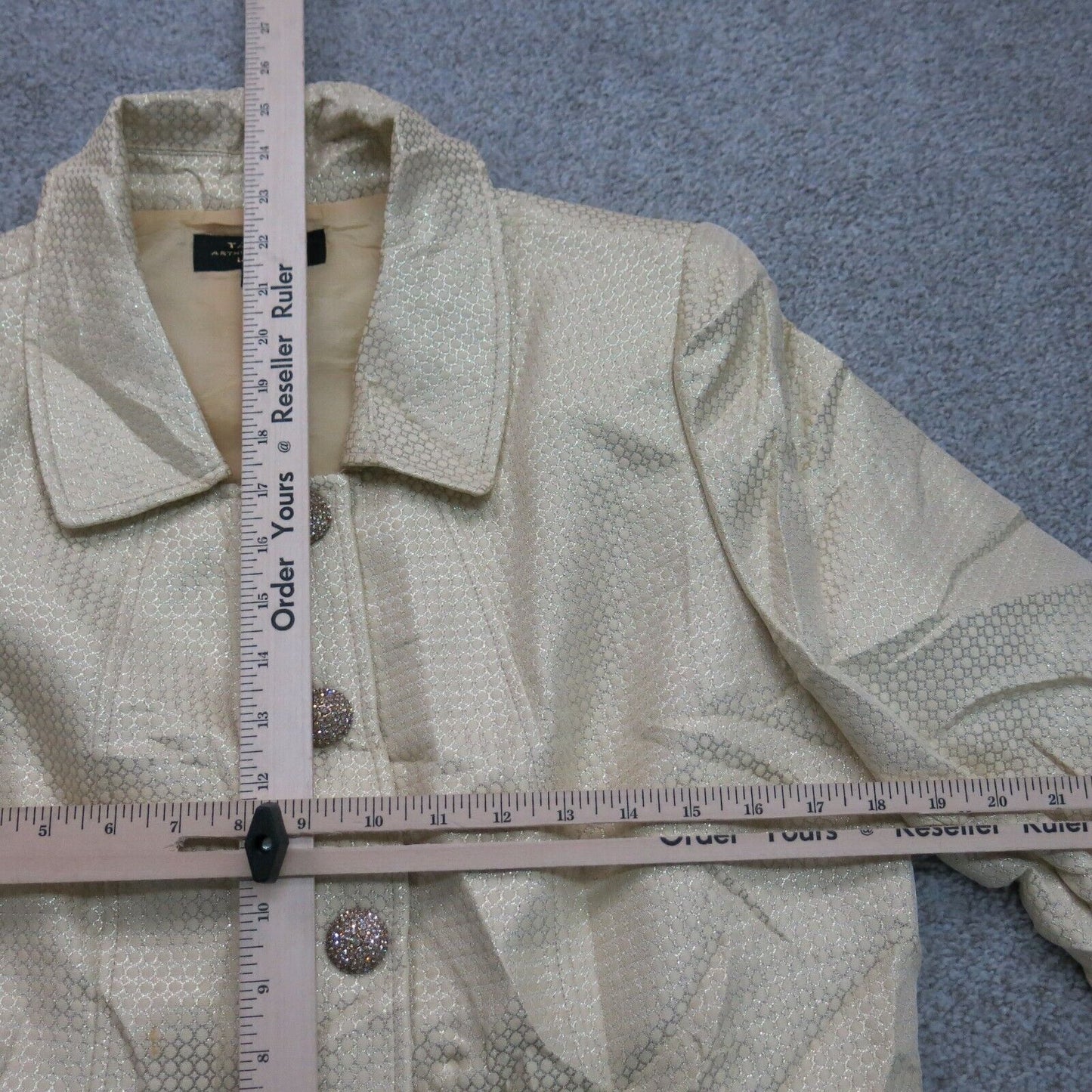 Tahari Luxe Womens Button Up Jacket Long Sleeves Single Breasted Beige Size 14