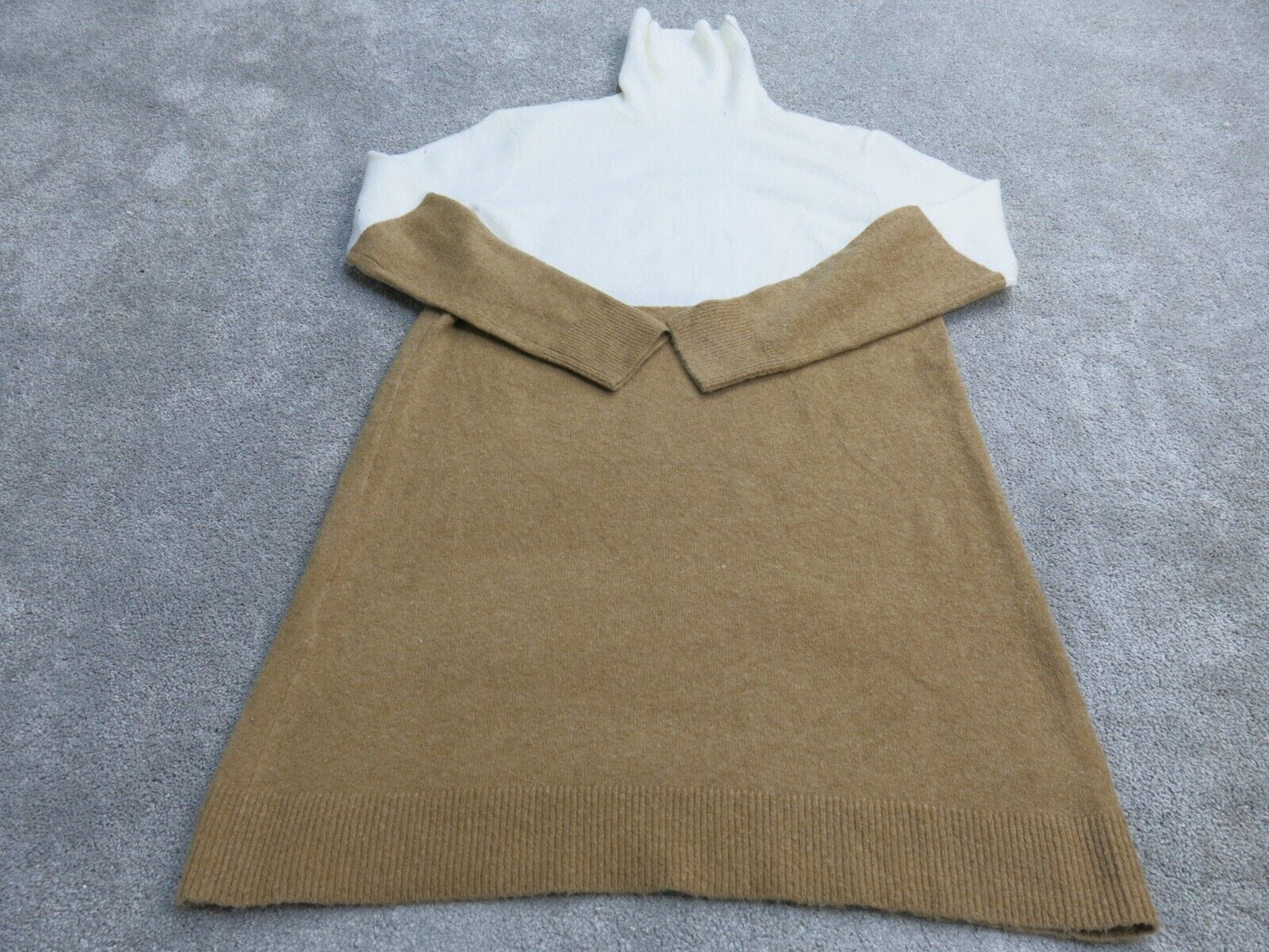 J. Crew Womens Sweater Dress Knitted Long  Sleeve High Neck Brown White SZ Small