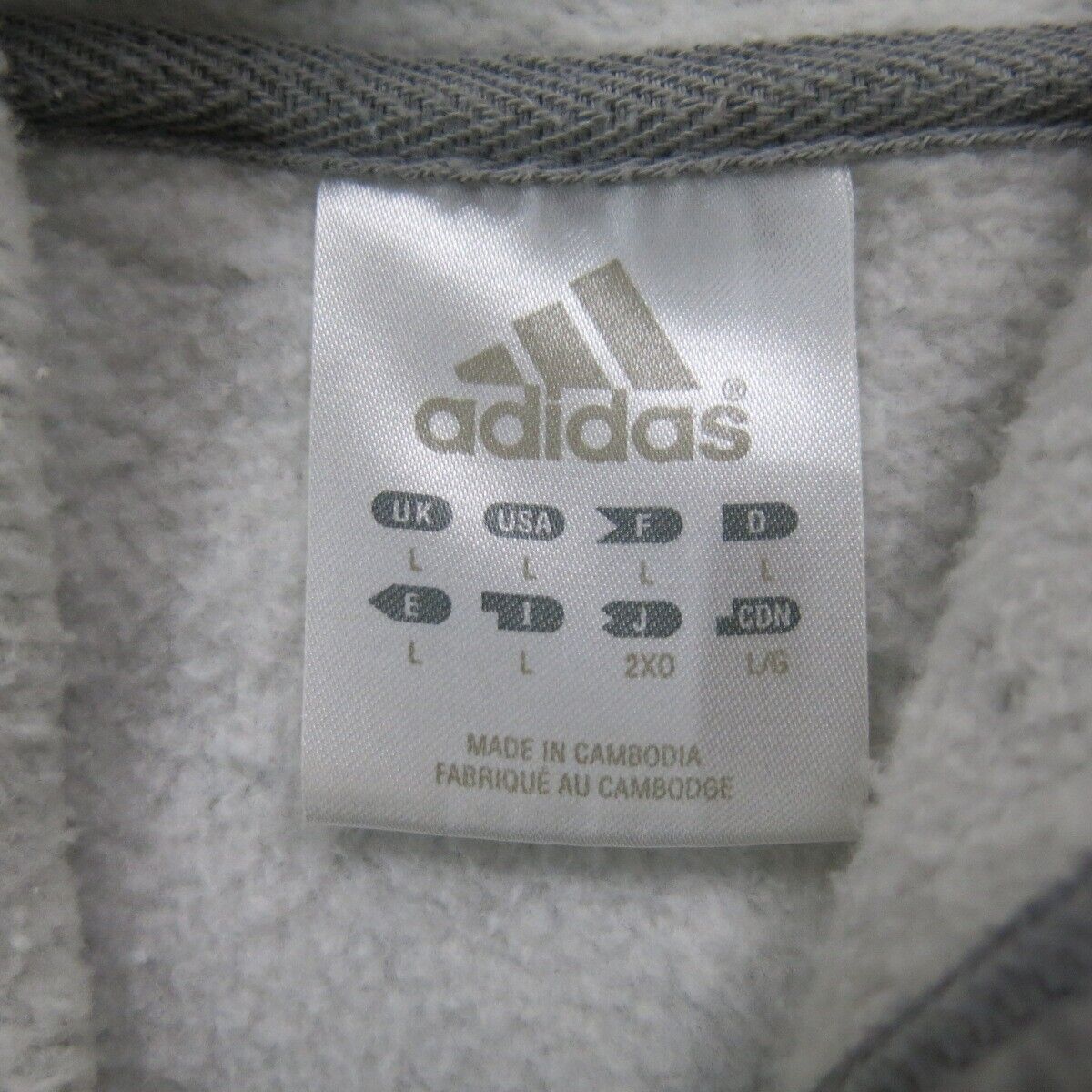 Adidas Mens Hooded Sweatshirt Long Sleeves 3 Striped Pockets Gray Size Large