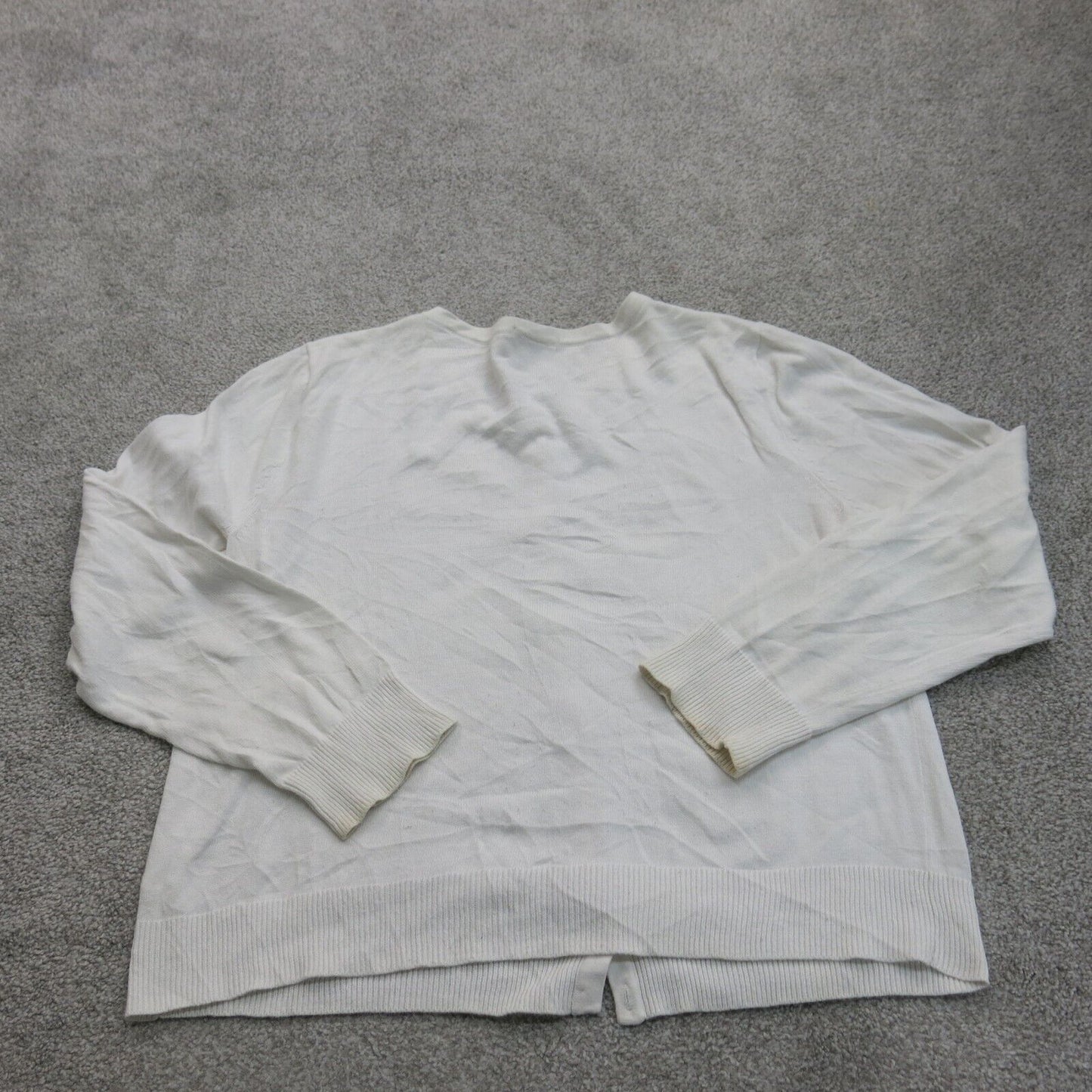 Basic Womens Cardigan Sweater Knitted Long Sleeves V Neck White Size Large