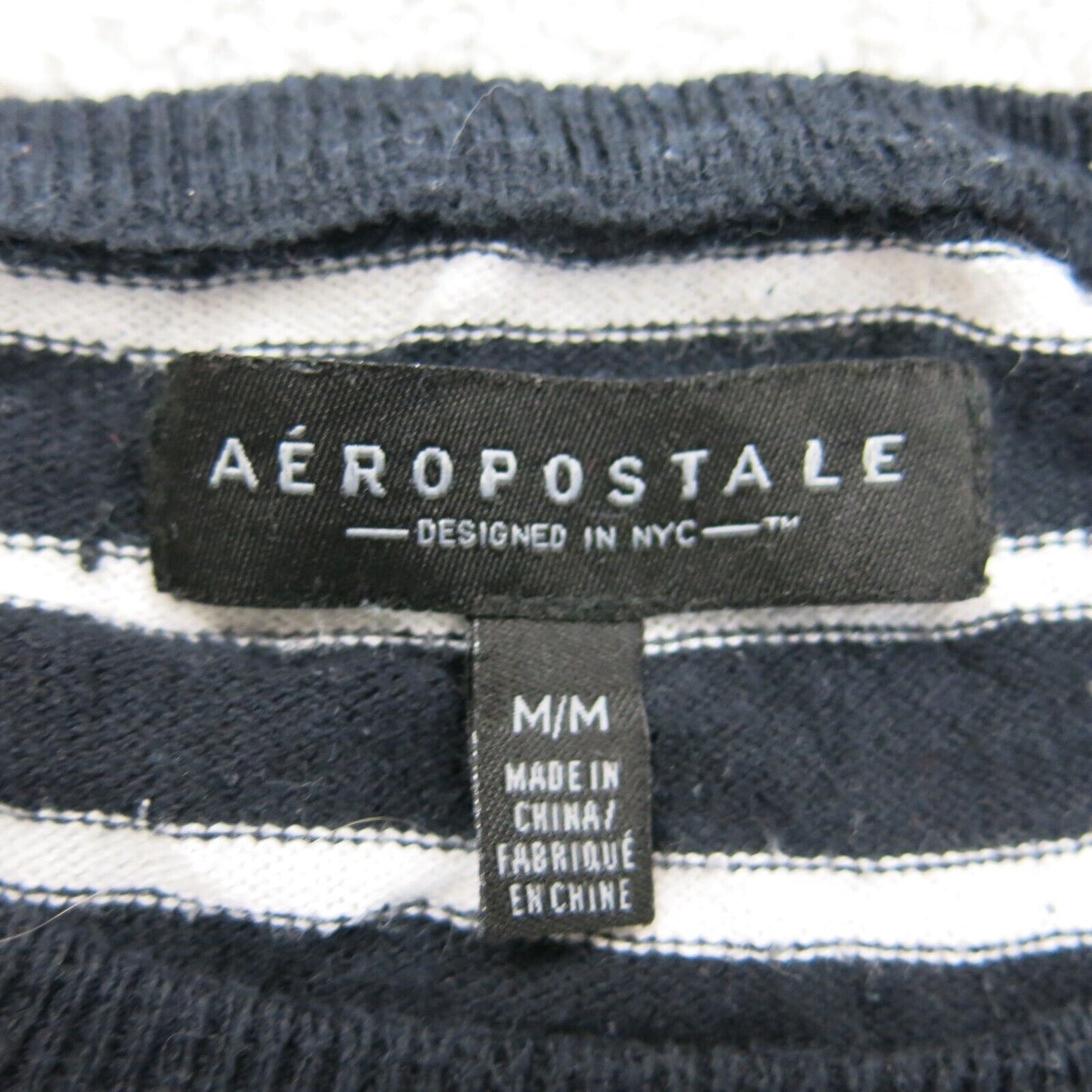 Aeropostale Womens Knitted Striped Sweater Long Sleeve Crew Neck Black White M
