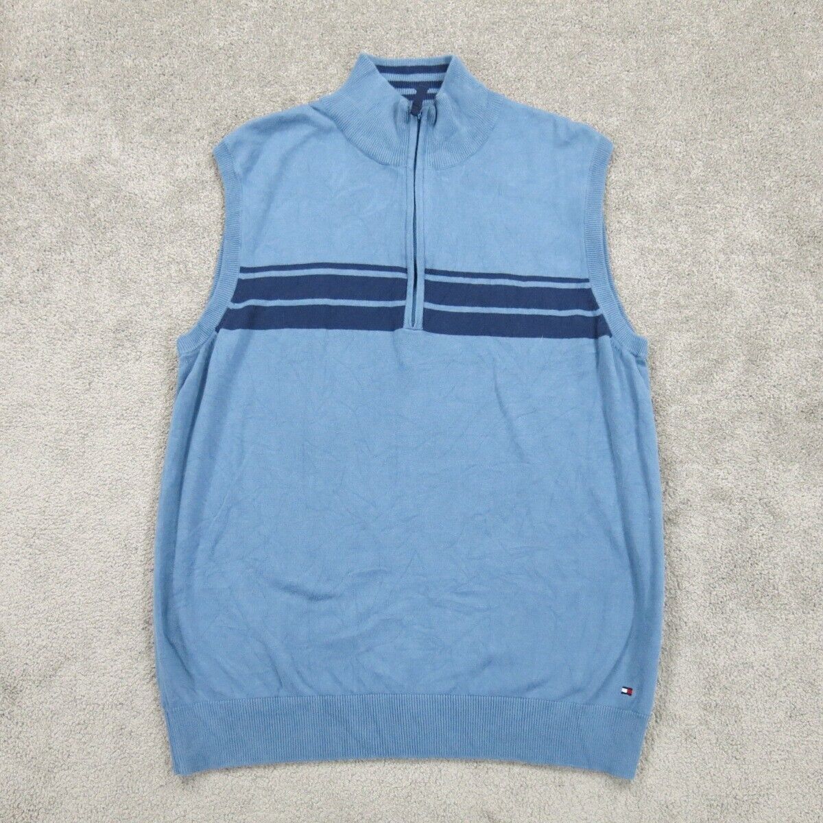 Tommy Hilfiger Mens Vest Sweater Sleeveless 1/4 Zip Mock Neck Blue Size Medium
