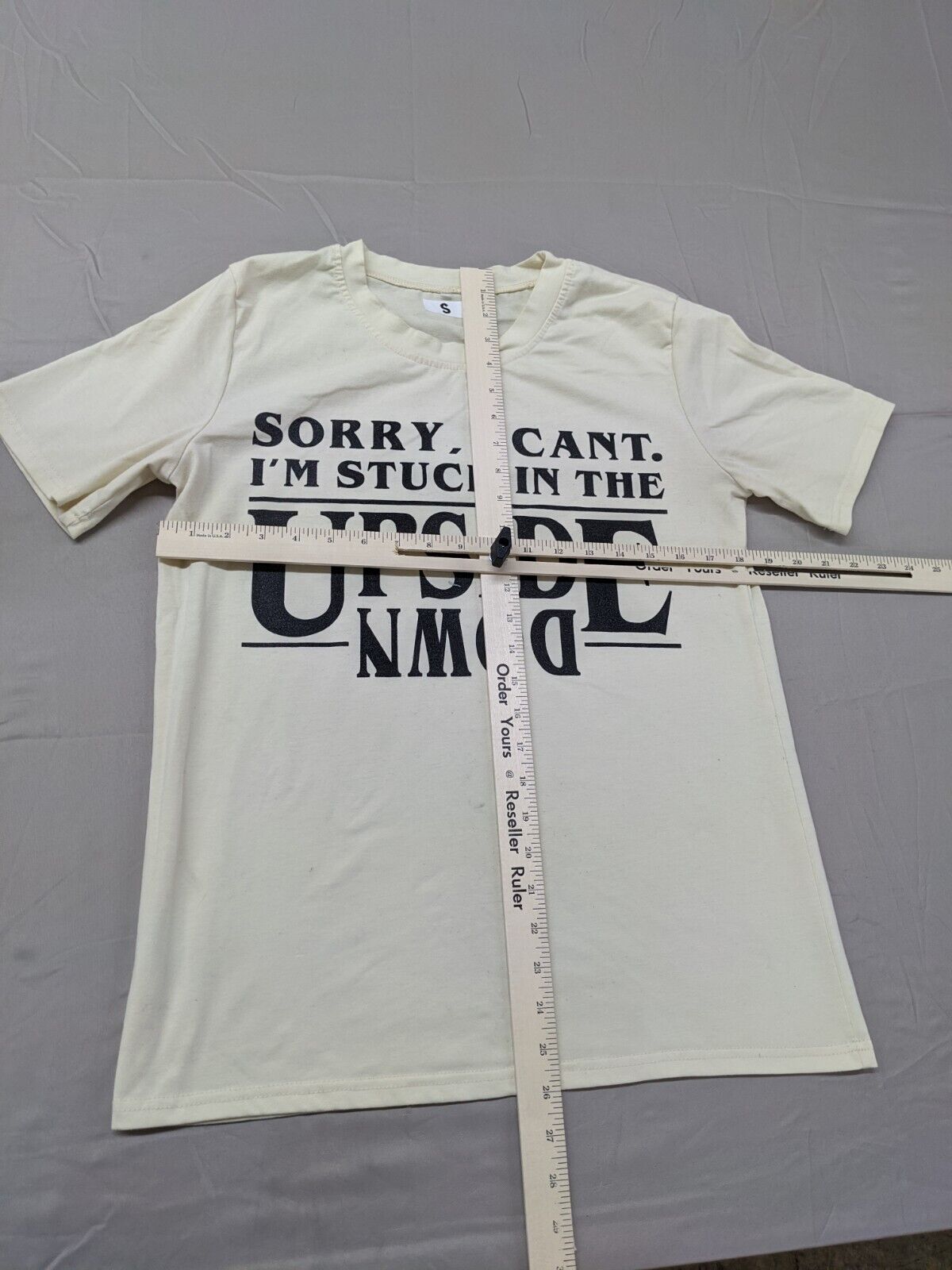 Stranger Things 4 Men's Sorry I Can’t I’m Stuck in the Upside Down Ivory Size S