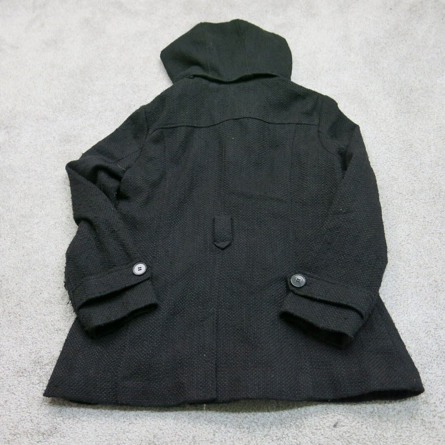 Nicole Miller Womens Hooded Sweater Open Front Long Sleeve Black Size Large